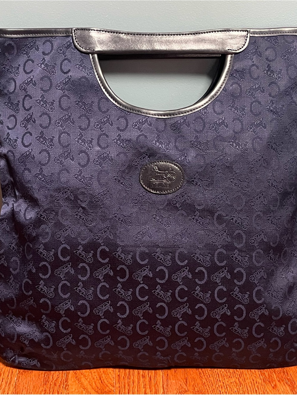 Celine Navy Monogram Tote with Cutout Handle